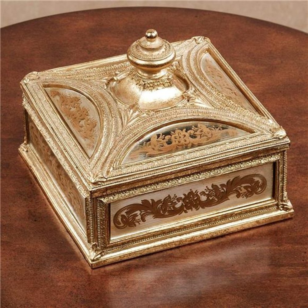 Antique Gold Mirrored Jewelry Box Mirror Ornate